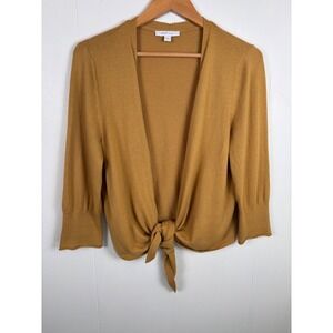 Pure Jill Elements Tie Front Cardigan 3/4‎ Sleeve Knit Top Mustard Yellow Med